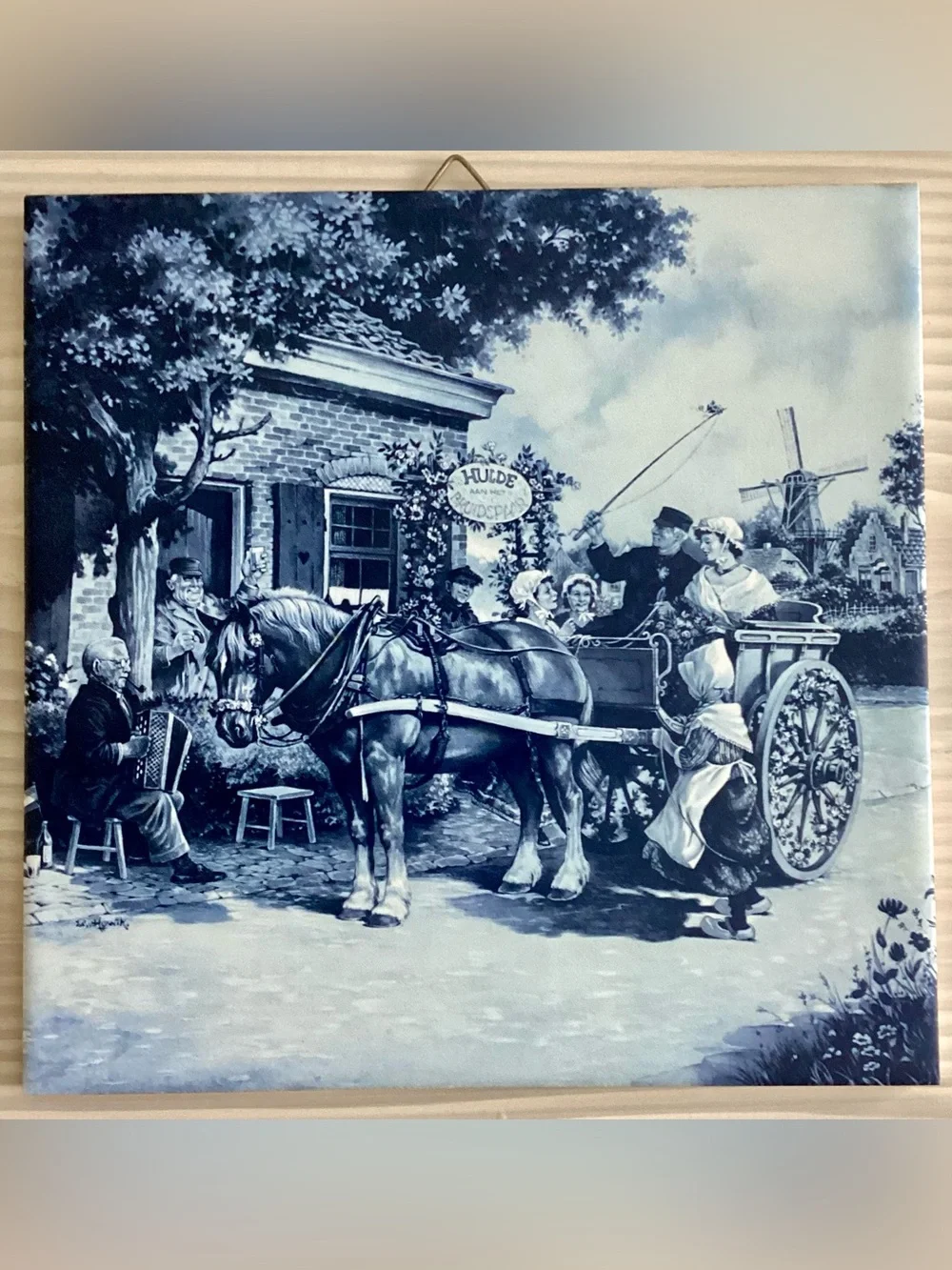 Delft Blue Holland Tile Set 3 Netherlands Windmill Wedding Carriage Fisherman